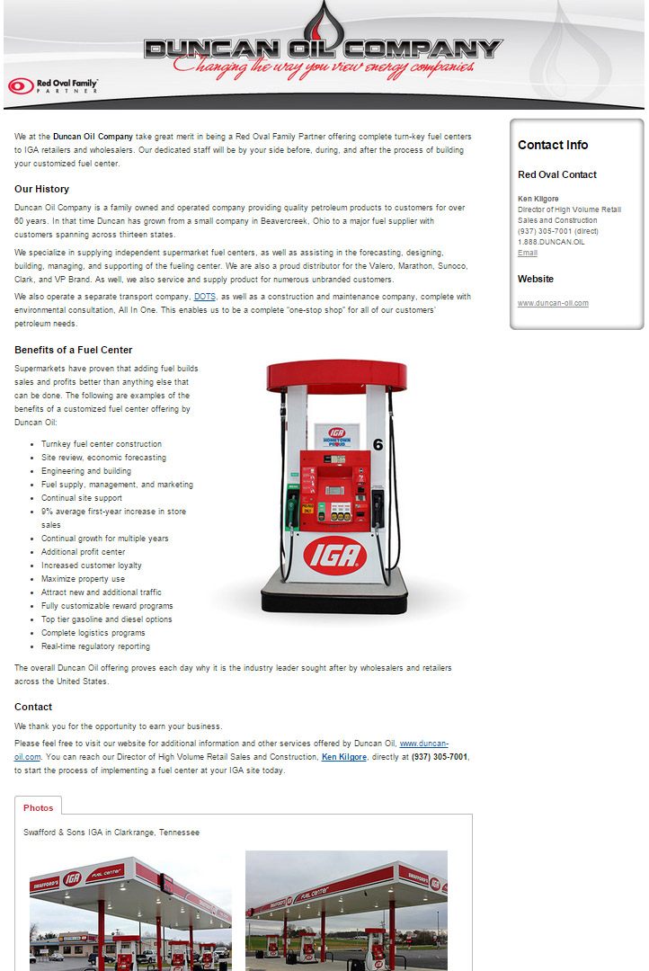Landing page for Duncan Oil Company