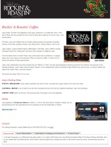 Landing page for Joey Kramer's Rockin' & Roastin' Coffee