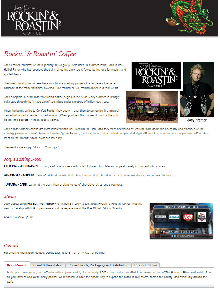 Landing page for Joey Kramer's Rockin' & Roastin' Coffee